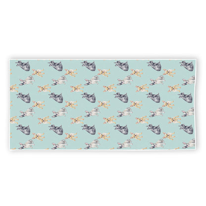 Watercolor French Bulldog Pattern Print Beach Towel