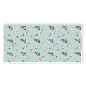 Watercolor French Bulldog Pattern Print Beach Towel