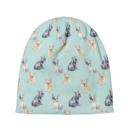 Watercolor French Bulldog Pattern Print Beanie