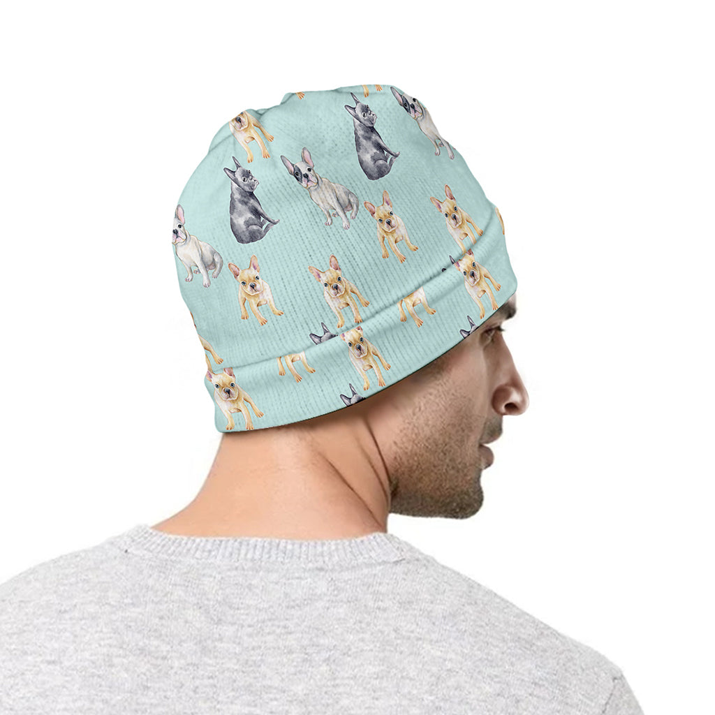 Watercolor French Bulldog Pattern Print Beanie