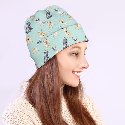 Watercolor French Bulldog Pattern Print Beanie