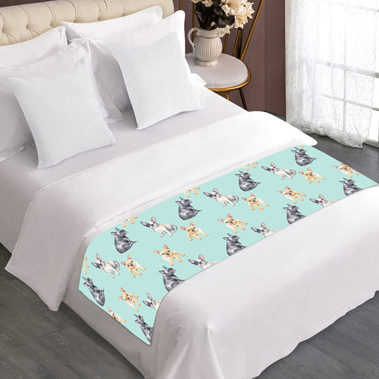 Watercolor French Bulldog Pattern Print Bed Runner