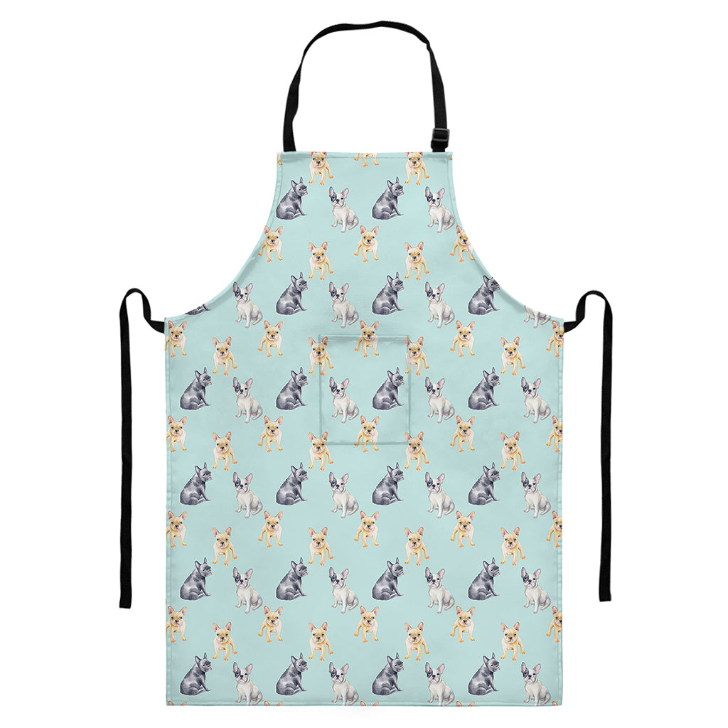 Watercolor French Bulldog Pattern Print Bib Apron With Pocket