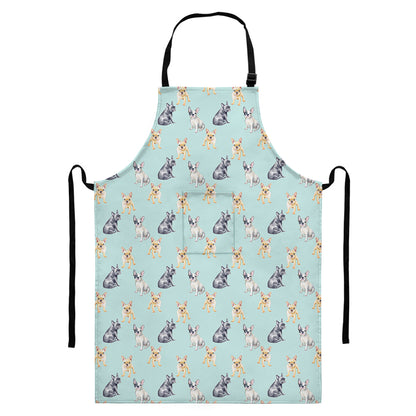 Watercolor French Bulldog Pattern Print Bib Apron With Pocket