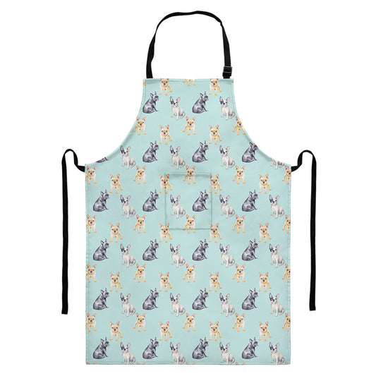 Watercolor French Bulldog Pattern Print Bib Apron With Pocket