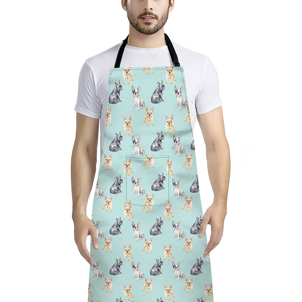 Watercolor French Bulldog Pattern Print Bib Apron With Pocket