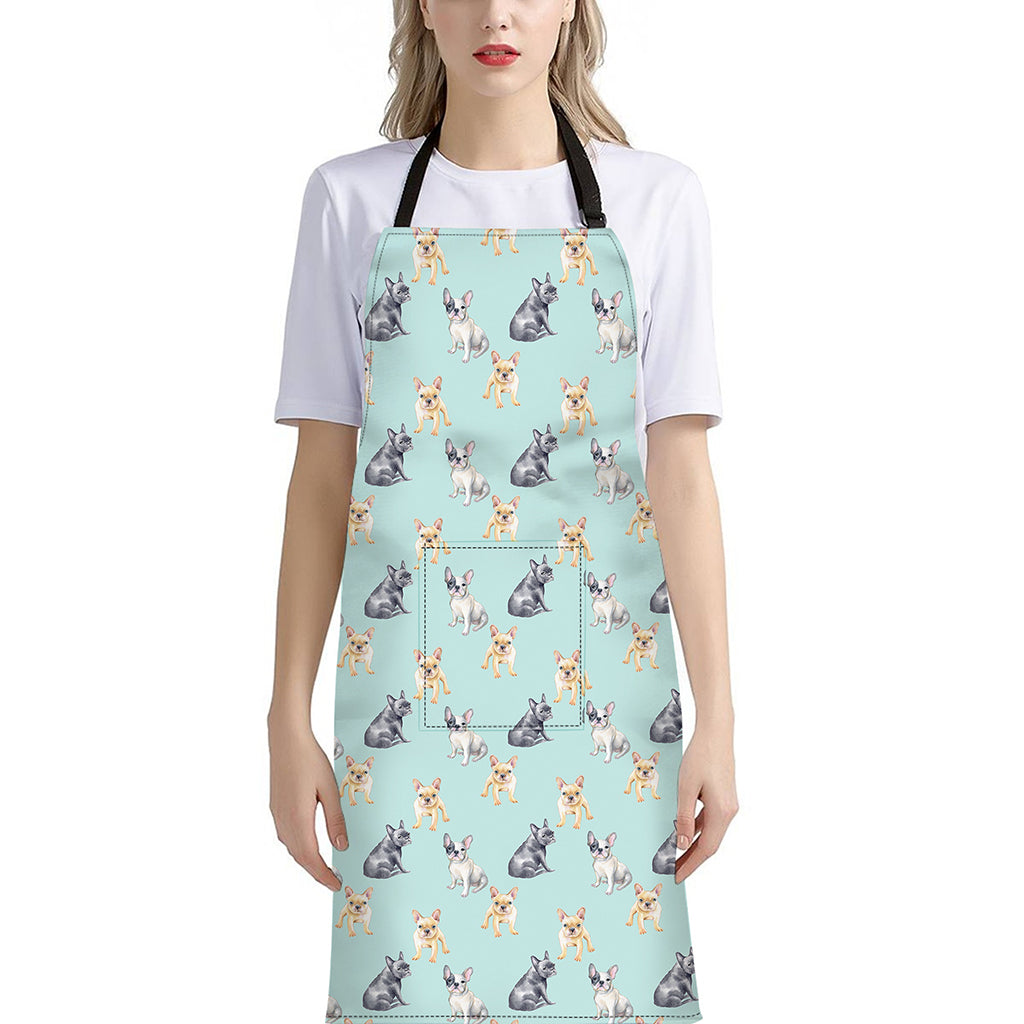 Watercolor French Bulldog Pattern Print Bib Apron With Pocket