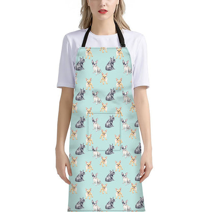 Watercolor French Bulldog Pattern Print Bib Apron With Pocket