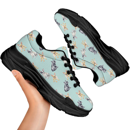 Watercolor French Bulldog Pattern Print Black Chunky Shoes