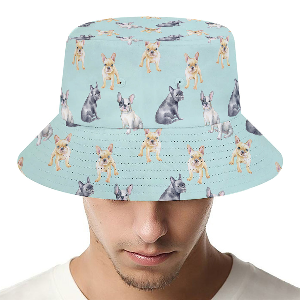 Watercolor French Bulldog Pattern Print Bucket Hat