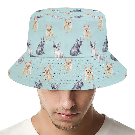 Watercolor French Bulldog Pattern Print Bucket Hat
