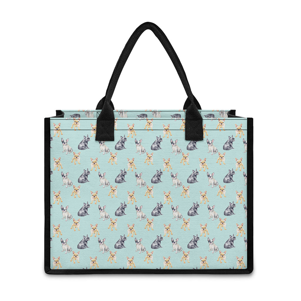 Watercolor French Bulldog Pattern Print Canvas Tote Bag