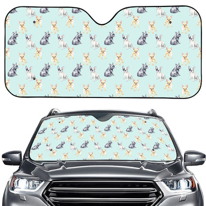Watercolor French Bulldog Pattern Print Car Windshield Sun Shade