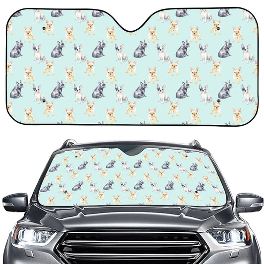 Watercolor French Bulldog Pattern Print Car Windshield Sun Shade