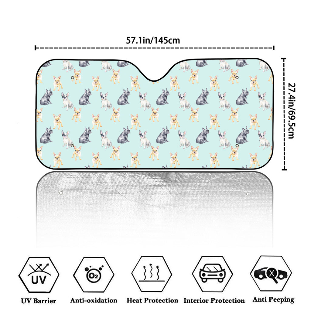 Watercolor French Bulldog Pattern Print Car Windshield Sun Shade