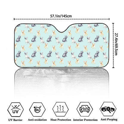 Watercolor French Bulldog Pattern Print Car Windshield Sun Shade