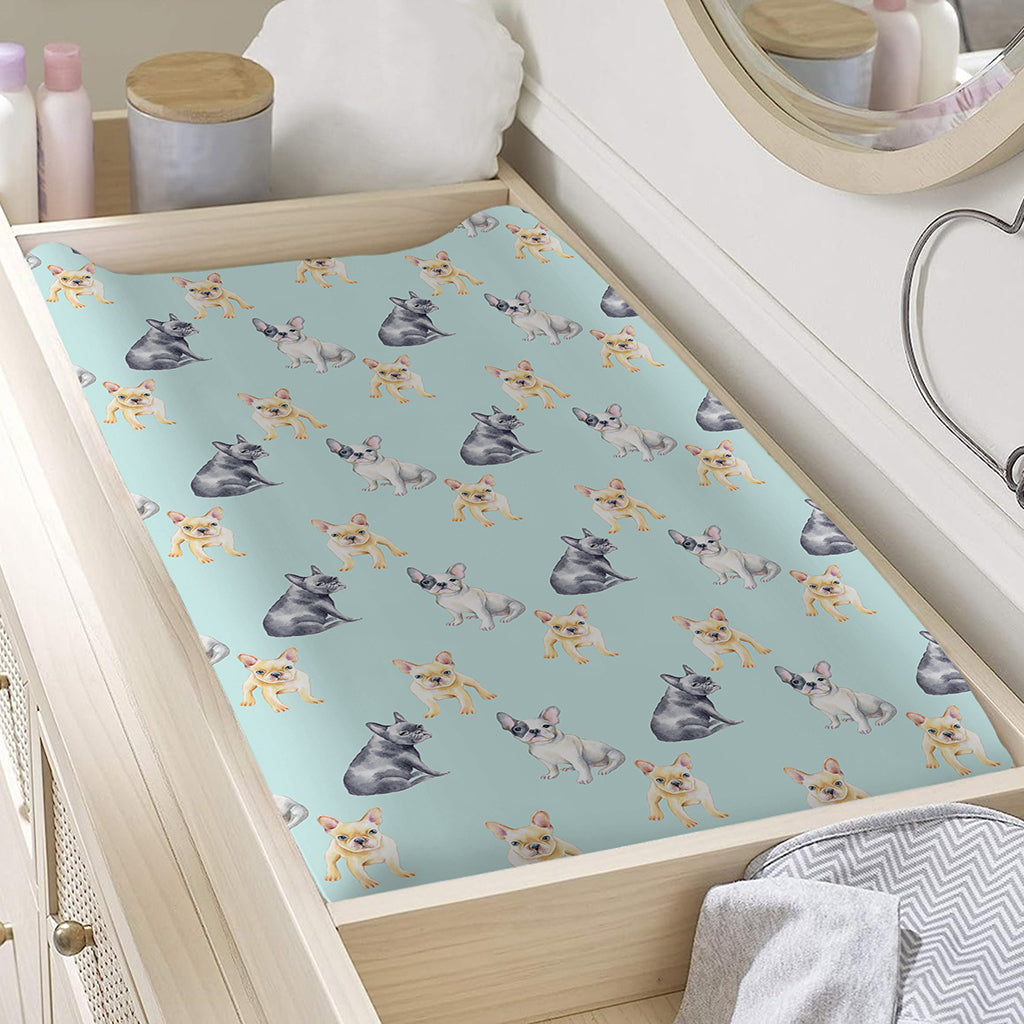Watercolor French Bulldog Pattern Print Changing Pad Cover
