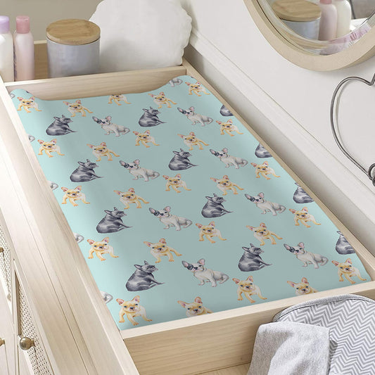Watercolor French Bulldog Pattern Print Changing Pad Cover