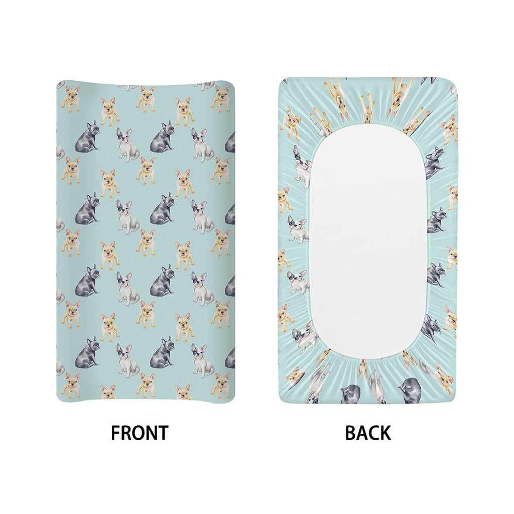 Watercolor French Bulldog Pattern Print Changing Pad Cover
