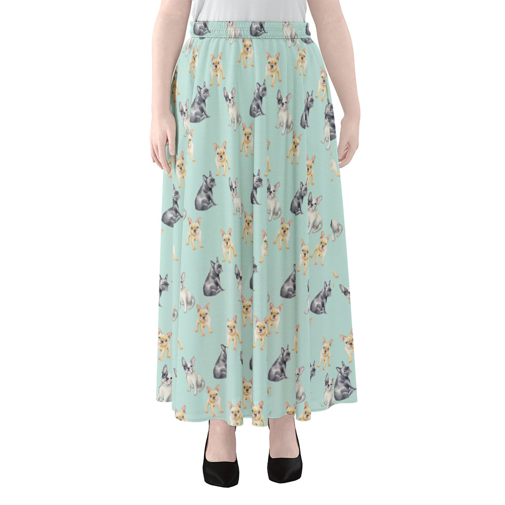 Watercolor French Bulldog Pattern Print Chiffon Maxi Skirt