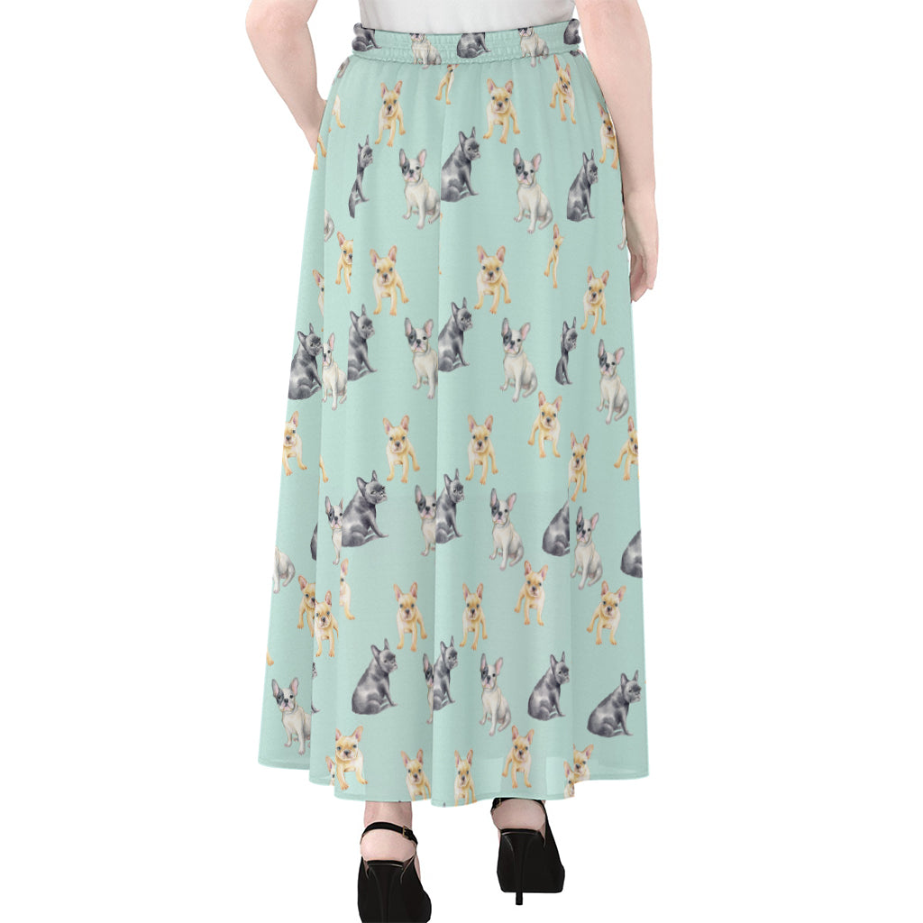 Watercolor French Bulldog Pattern Print Chiffon Maxi Skirt