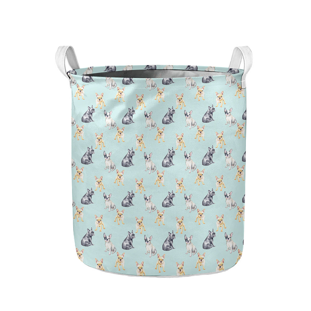 Watercolor French Bulldog Pattern Print Collapsible Laundry Basket