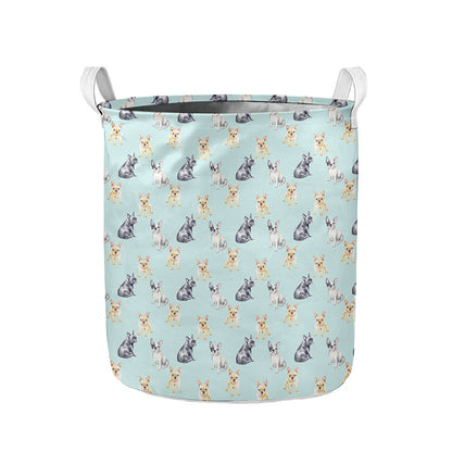 Watercolor French Bulldog Pattern Print Collapsible Laundry Basket
