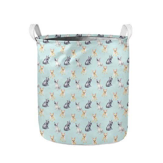 Watercolor French Bulldog Pattern Print Collapsible Laundry Basket
