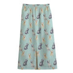 Watercolor French Bulldog Pattern Print Cotton Front Slit Maxi Skirt