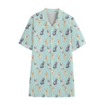 Watercolor French Bulldog Pattern Print Cotton Hawaiian Shirt