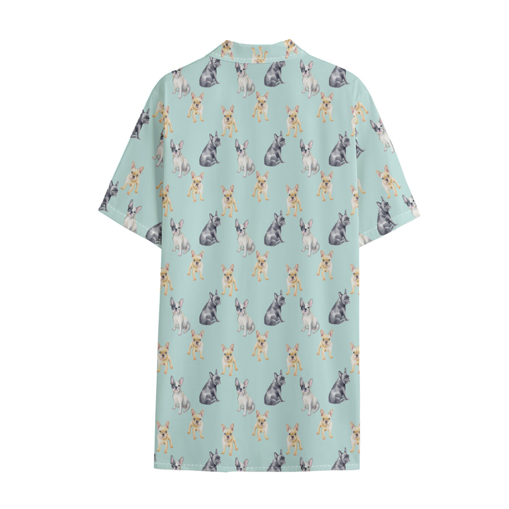 Watercolor French Bulldog Pattern Print Cotton Hawaiian Shirt