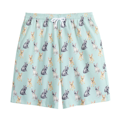 Watercolor French Bulldog Pattern Print Cotton Shorts
