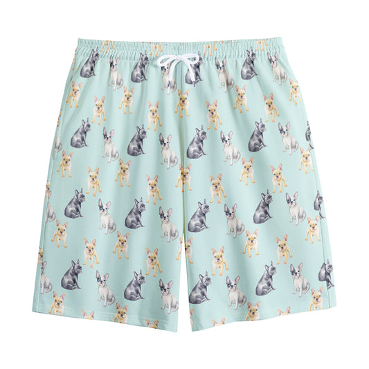 Watercolor French Bulldog Pattern Print Cotton Shorts