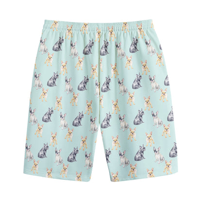 Watercolor French Bulldog Pattern Print Cotton Shorts