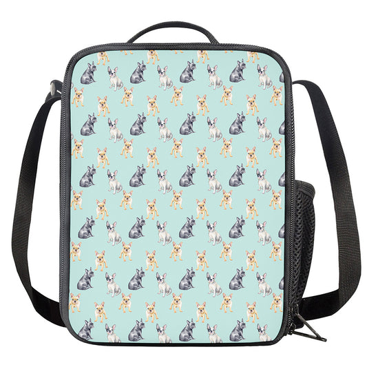 Watercolor French Bulldog Pattern Print Crossbody Lunch Bag