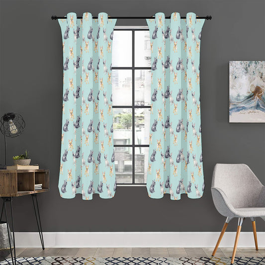 Watercolor French Bulldog Pattern Print Curtain