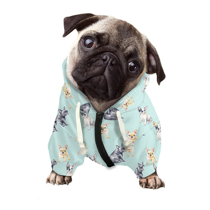 Watercolor French Bulldog Pattern Print Dog Zip Up Hoodie