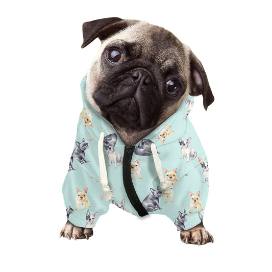 Watercolor French Bulldog Pattern Print Dog Zip Up Hoodie