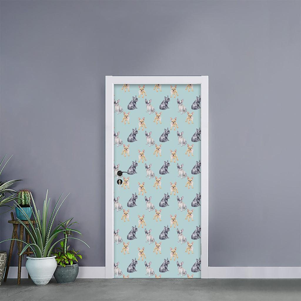 Watercolor French Bulldog Pattern Print Door Sticker