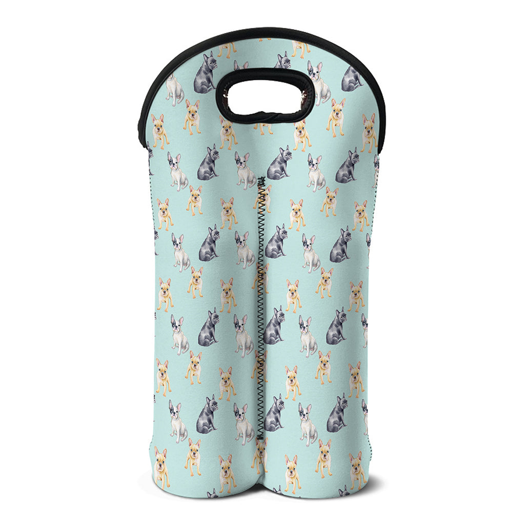 Watercolor French Bulldog Pattern Print Double Neoprene Wine Tote