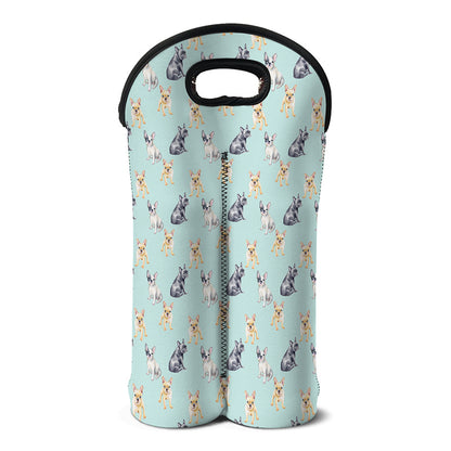 Watercolor French Bulldog Pattern Print Double Neoprene Wine Tote