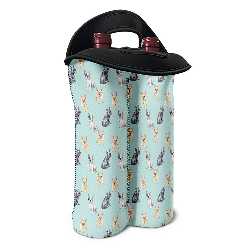 Watercolor French Bulldog Pattern Print Double Neoprene Wine Tote