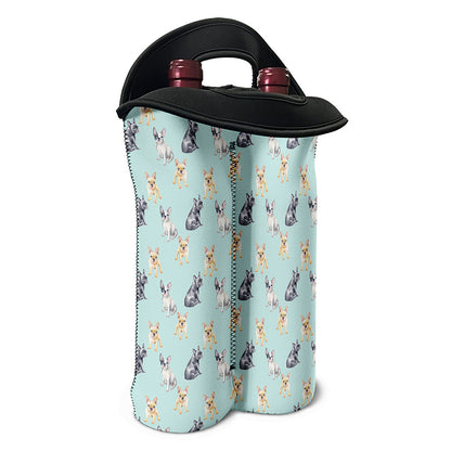 Watercolor French Bulldog Pattern Print Double Neoprene Wine Tote
