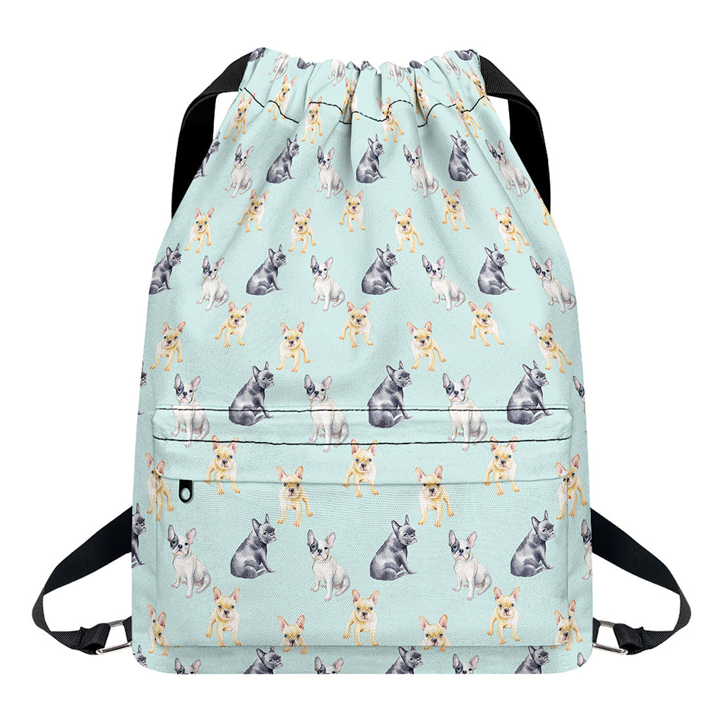 Watercolor French Bulldog Pattern Print Drawstring Backpack
