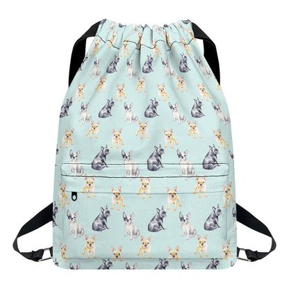 Watercolor French Bulldog Pattern Print Drawstring Backpack