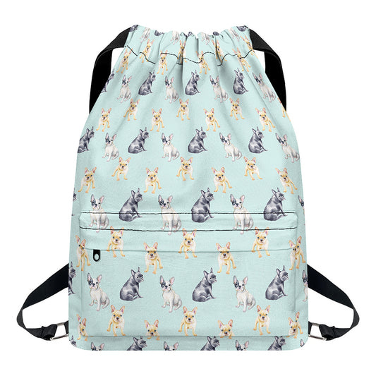 Watercolor French Bulldog Pattern Print Drawstring Backpack