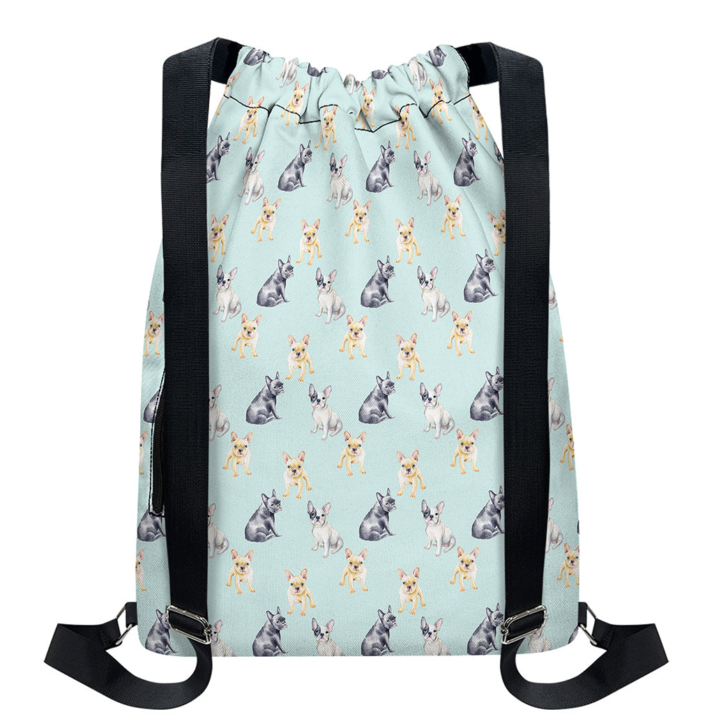 Watercolor French Bulldog Pattern Print Drawstring Backpack