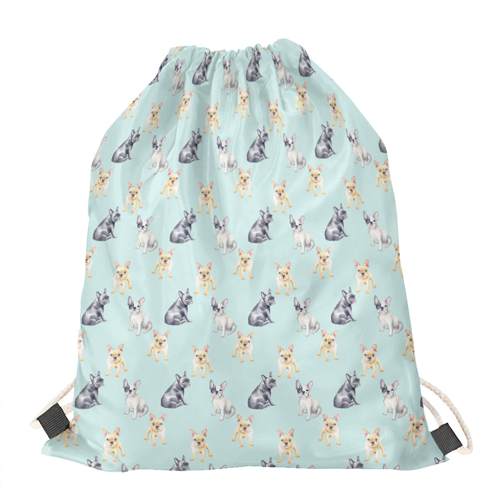 Watercolor French Bulldog Pattern Print Drawstring Bag