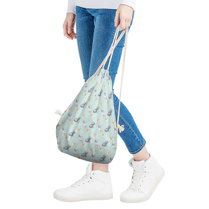 Watercolor French Bulldog Pattern Print Drawstring Bag
