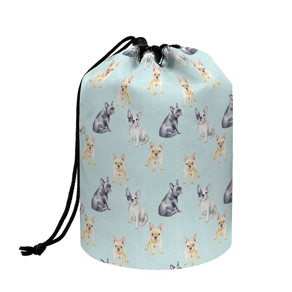 Watercolor French Bulldog Pattern Print Drawstring Makeup Bag